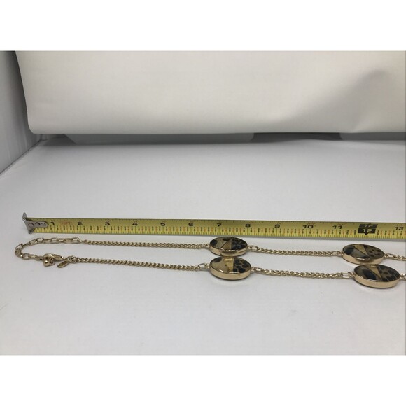 CHICO'S Necklace Animal Print Faux Fur Oval Beads Gold Tone Brown LONG Strand - Picture 11 of 11